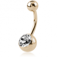 ZIRCON GOLD PVD COATED SURGICAL STEEL OPTIMA CRYSTAL NAVEL BANANA PIERCING