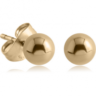 ZIRCON GOLD PVD COATED SURGICAL STEEL BALL EAR STUDS PAIR