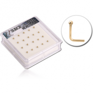 BOX ZIRCON GOLD PVD COATED SURGICAL STEEL 90 DEGREE BALL NOSE STUDS