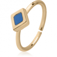 ZIRCON GOLD PVD COATED SURGICAL STEEL SEAMLESS RING WITH ENAMEL - RHOMBUS