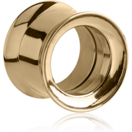 ZIRCON GOLD PVD COATED STAINLESS STEEL DOUBLE FLARED INTERNALLY THREADED TUNNEL PIERCING