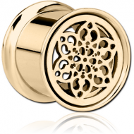 ZIRCON GOLD PVD COATED STAINLESS STEEL DOUBLE FLARED INTERNALLY THREADED TUNNEL - FLOWER