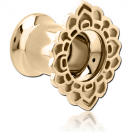 ZIRCON GOLD PVD COATED STAINLESS STEEL DOUBLE FLARED INTERNALLY THREADED TUNNEL PIERCING