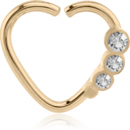 ZIRCON GOLD PVD COATED SURGICAL STEEL OPEN HEART SEAMLESS RING PIERCING