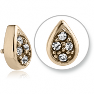 ZIRCON GOLD PVD COATED SURGICAL STEEL JEWELLED PEAR DROP FOR 1.2MM INTERNALLY THREADED PINS PIERCING
