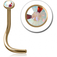 ZIRCON GOLD PVD COATED SURGICAL STEEL SWAROVSKI CRYSTAL JEWELLED CURVED NOSE STUD