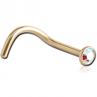 ZIRCON GOLD PVD COATED SURGICAL STEEL VALUE CRYSTAL JEWELLED CURVED NOSE STUD PIERCING