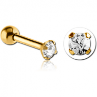 ZIRCON GOLD PVD COATED SURGICAL STEEL ROUND PRONG SET JEWELLED TRAGUS MICRO BARBELL