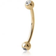 ZIRCON GOLD PVD COATED SURGICAL STEEL DOUBLE JEWELLED CURVED MICRO BARBELL PIERCING