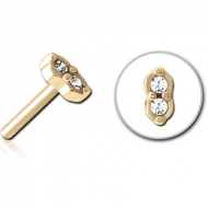 ZIRCON GOLD PVD COATED SURGICAL STEEL JEWELLED THREADLESS ATTACHMENT - TWO GEMS EYES PIERCING