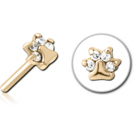 ZIRCON GOLD PVD COATED SURGICAL STEEL JEWELLED THREADLESS ATTACHMENT - ANIMAL PAW