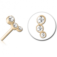 ZIRCON GOLD PVD COATED SURGICAL STEEL JEWELLED THREADLESS ATTACHMENT - TRIPLE JEWEL PIERCING