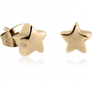 ZIRCON GOLD PVD COATED SURGICAL STEEL EAR STUDS PAIR - STAR