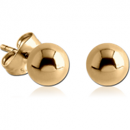 ZIRCON GOLD PVD COATED SURGICAL STEEL EAR STUDS PAIR - BALL 4MM