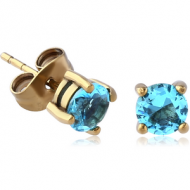 ZIRCON GOLD PVD COATED SURGICAL STEEL JEWELLED EAR STUDS PAIR