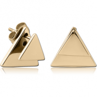 ZIRCON GOLD PVD COATED SURGICAL STEEL BACK EARRINGS WITH STUD PAIR - TRIANGLE