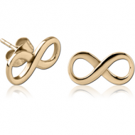 ZIRCON GOLD PVD COATED SURGICAL STEEL EAR STUDS PAIR - INFINITY
