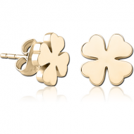 ZIRCON GOLD PVD COATED SURGICAL STEEL EAR STUDS PAIR - SHAMROCK