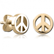 ZIRCON GOLD PVD COATED SURGICAL STEEL EAR STUDS - PEACE SIGN