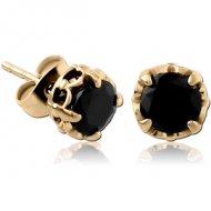 ZIRCON GOLD PVD COATED SURGICAL SURGICAL STEEL JEWELLED EAR STUDS PAIR - FLEUR DE LIS