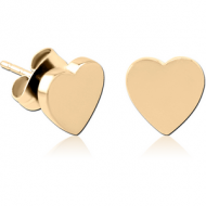 ZIRCON GOLD PVD COATED SURGICAL STEEL EAR STUDS PAIR - HEART FLAT