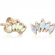 ZIRCON GOLD PVD COATED SURGICAL STEEL JEWELLED EAR STUDS PAIR - FIVE GEMS