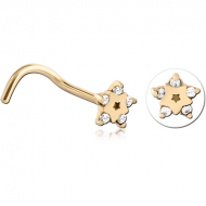 ZIRCON GOLD PVD COATED SURGICAL STEEL CURVED JEWELLED NOSE STUD
