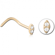 ZIRCON GOLD PVD COATED SURGICAL STEEL CURVED JEWELLED NOSE STUD PIERCING
