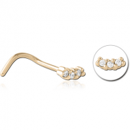 ZIRCON GOLD PVD COATED SURGICAL STEEL JEWELLED NOSE STUDS