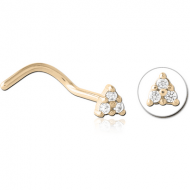 ZIRCON GOLD PVD COATED SURGICAL STEEL JEWELLED NOSE STUDS