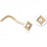 ZIRCON GOLD PVD COATED SURGICAL STEEL JEWELLED NOSE STUDS PIERCING
