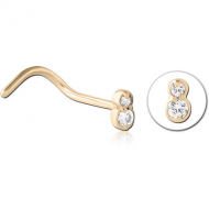 ZIRCON GOLD PVD COATED SURGICAL STEEL JEWELLED NOSE STUDS PIERCING
