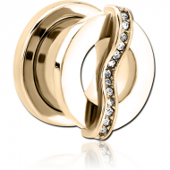 ZIRCON GOLD PVD COATED STAINLESS STEEL THREADED TUNNEL WITH SURGICAL STEEL JEWELLED TOP PIERCING