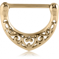 ZIRCON GOLD PVD COATED SURGICAL STEEL NIPPLE CLICKER - FILIGREE PIERCING