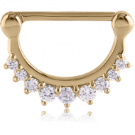 ZIRCON GOLD PVD COATED SURGICAL STEEL JEWELLED NIPPLE CLICKER PIERCING