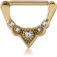 ZIRCON GOLD PVD COATEDSURGICAL STEEL JEWELLED NIPPLE CLICKER - FILIGREE PIERCING
