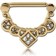 ZIRCON GOLD PVD COATEDSURGICAL STEEL JEWELLED NIPPLE CLICKER - FILIGREE PIERCING
