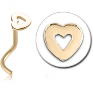 ZIRCON GOLD PVD COATED SURGICAL STEEL CURVED NOSE STUD - HEART
