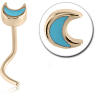 ZIRCON GOLD PVD COATED SURGICAL STEEL CURVED NOSE STUD - CRESCENT