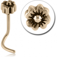 ZIRCON GOLD PVD COATED SURGICAL STEEL CURVED NOSE STUD - FLOWER