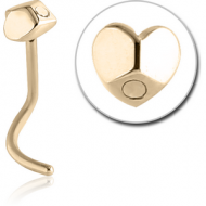 ZIRCON GOLD PVD COATED SURGICAL STEEL CURVED NOSE STUD - 3D HEART