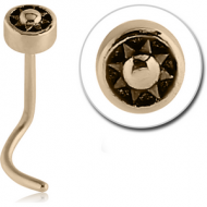 ZIRCON GOLD PVD COATED SURGICAL STEEL CURVED NOSE STUD - SUN IN CIRCLE