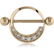 ZIRCON GOLD PVD COATED SURGICAL STEEL JEWELLED NIPPLE SHIELD - ROUND PIERCING