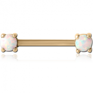 ZIRCON GOLD PVD COATED SURGICAL STEEL EXTERNAL THREADED SYNTHETIC OPAL NIPPLE BAR