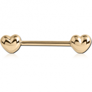 ZIRCON GOLD PVD COATED SURGICAL STEEL NIPPLE BAR - HEART PIERCING