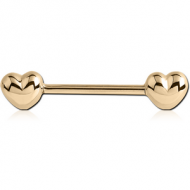 ZIRCON GOLD PVD COATED SURGICAL STEEL NIPPLE BAR - HEART