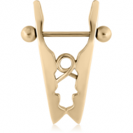 ZIRCON GOLD PVD COATED SURGICAL STEEL NIPPLE SHIELD - CLOTHESPIN