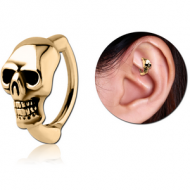 ZIRCON GOLD PVD COATED SURGICAL STEEL ROOK CLICKER - SKULL