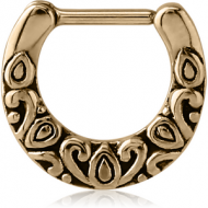 ZIRCON GOLD PVD COATED SURGICAL STEEL HINGED SEPTUM CLICKER - FILIGREE PIERCING