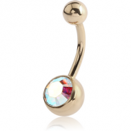 ZIRCON GOLD PVD COATED TITANIUM OPTIMA CRYSTAL JEWELLED NAVEL BANANA